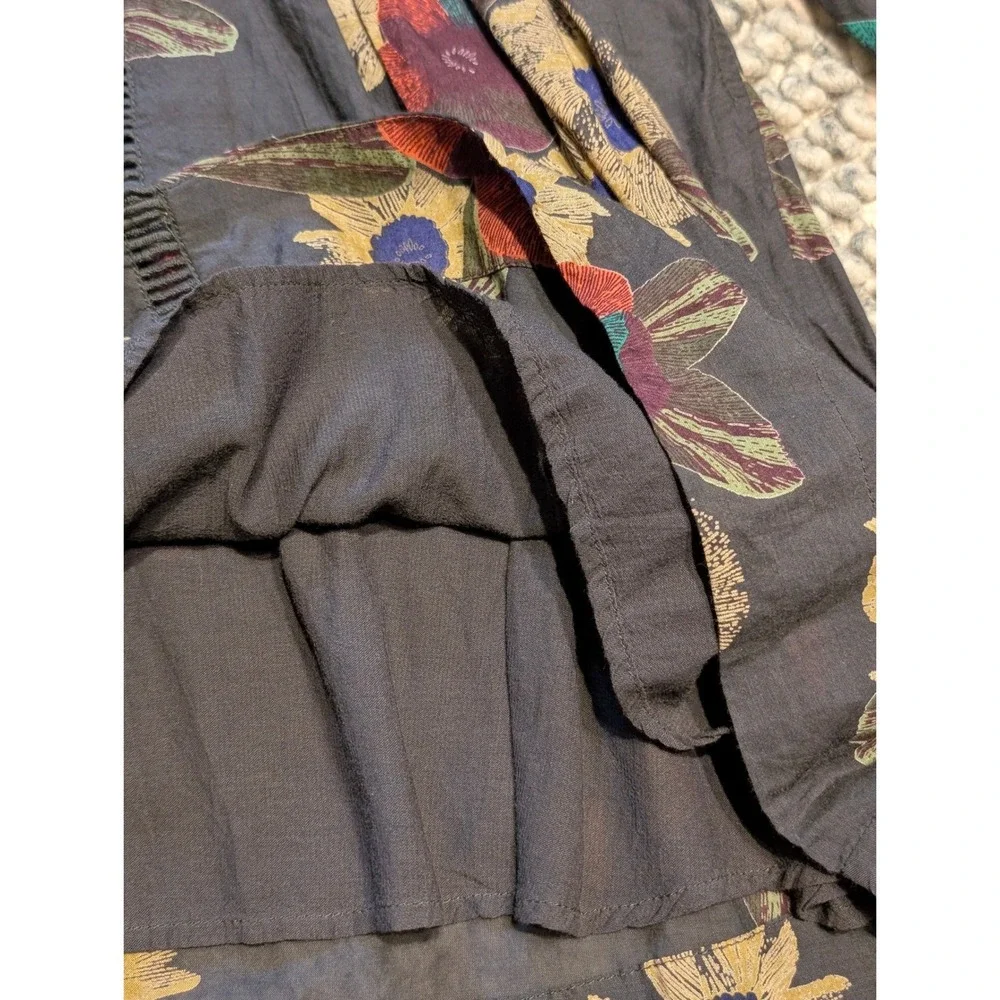 Free People Floral Mini Dress V-Neck Balloon Sleeve Crochet Trim Boho Gray Small - Picture 5 of 8